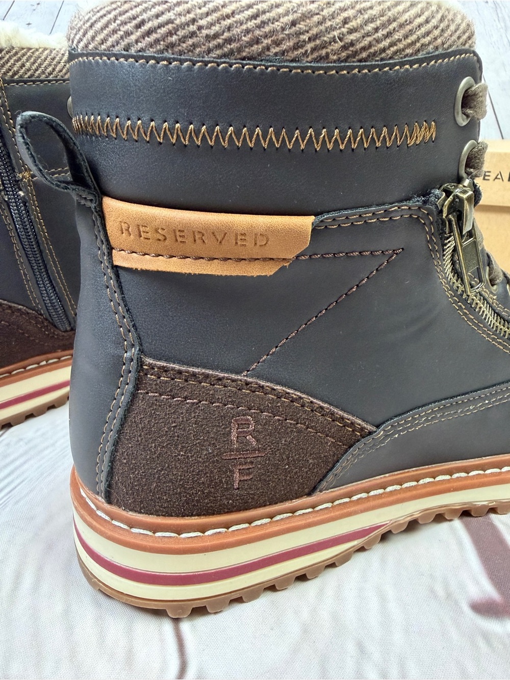 RESERVED FOOTWEAR Gordon men's NEW brown zipper lace warm lined boots, size 7.5 - Picture 10 of 15